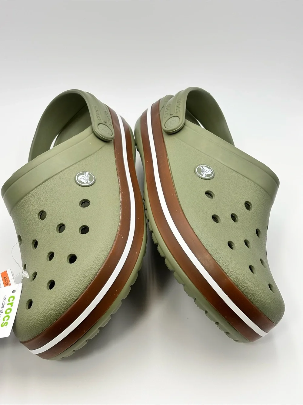 CROCS crocband gum clog Classic Clog in Olive Green with Brown Trim M7/ W9